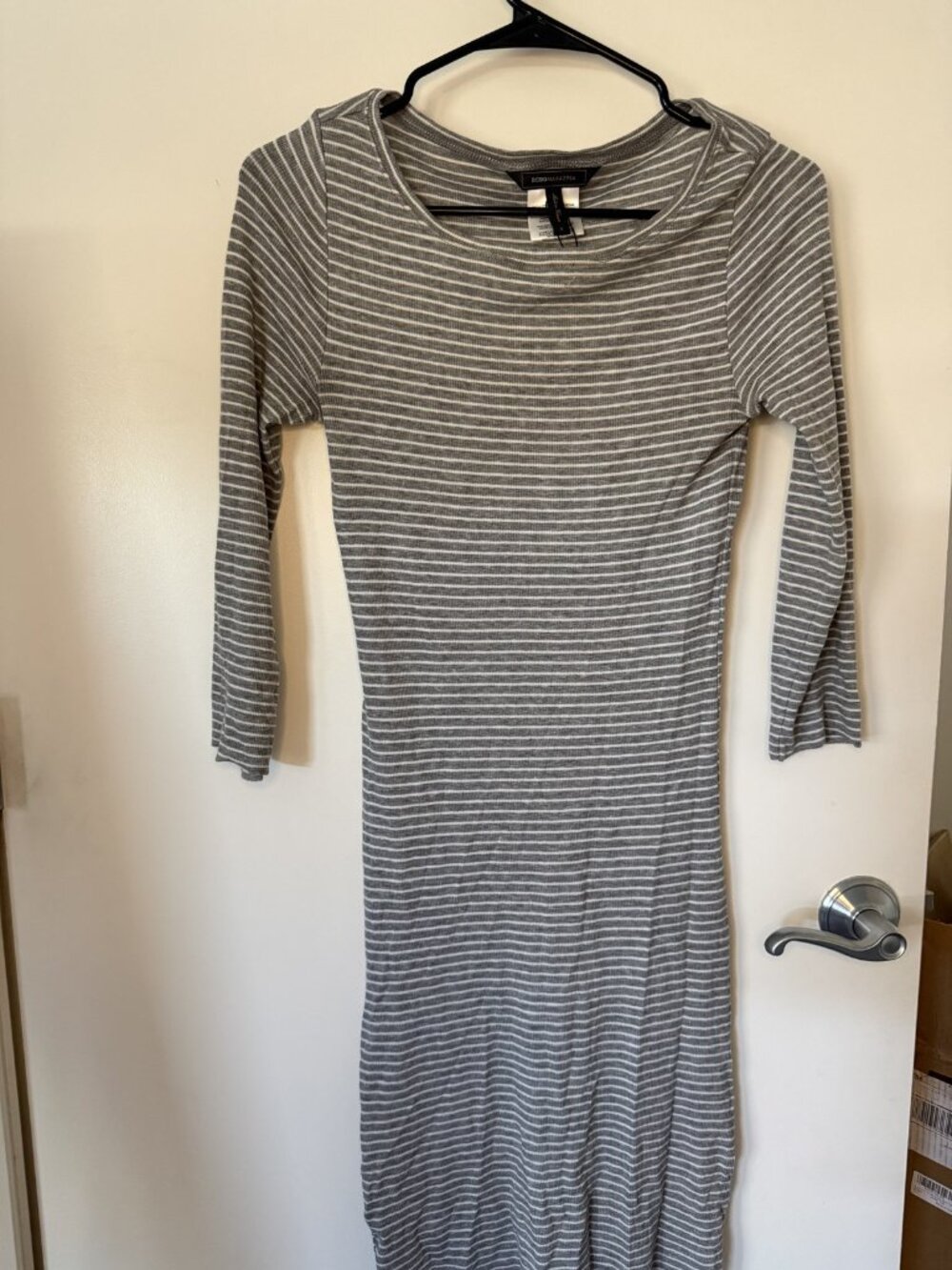 BCBGeneration Striped 3/4 Sleeve Bodycon Midi Dress